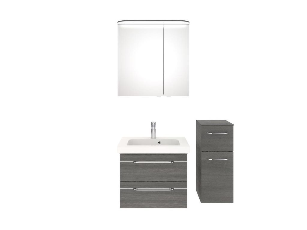 PELIPAL Balto Sprint Bad Möbel / Graphit Struktur quer NB, Waschtisch + Unterschrank + Spiegelschrank + Neben-Unterschrank