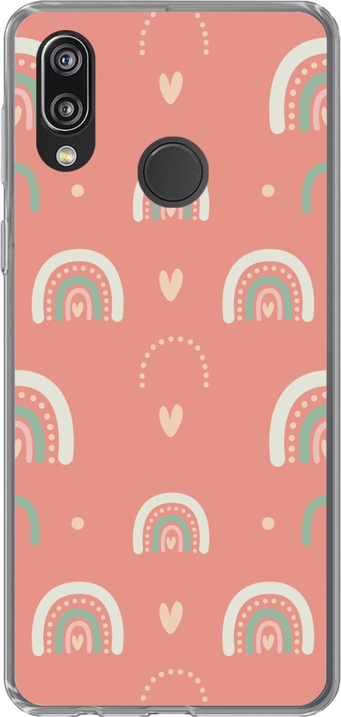MuchoWow Handyhülle Schutzhülle Hülle für Telefoonhoesje Huawei P20 Lite (2020) Mädchen - Regenbogen - Herzen - Muster - Mädchen - Rosa - K...