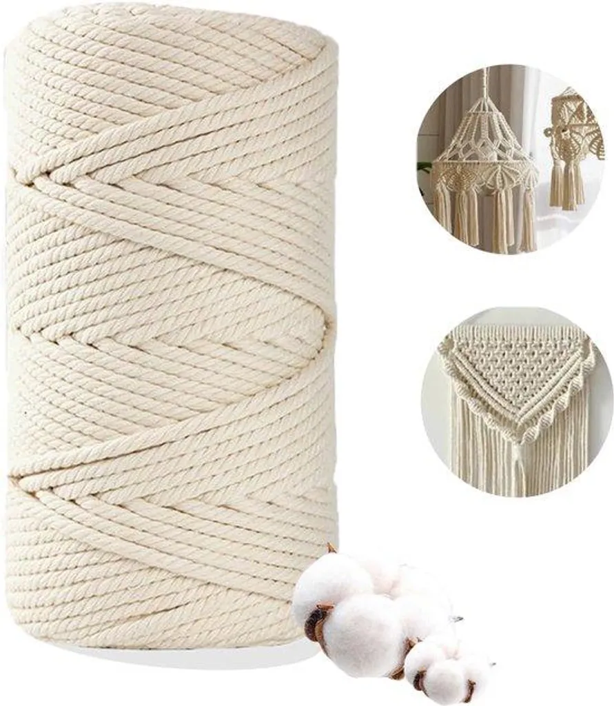 Corde en coton 3 mm x 300 m pour macramé et suspensions de plantes bio