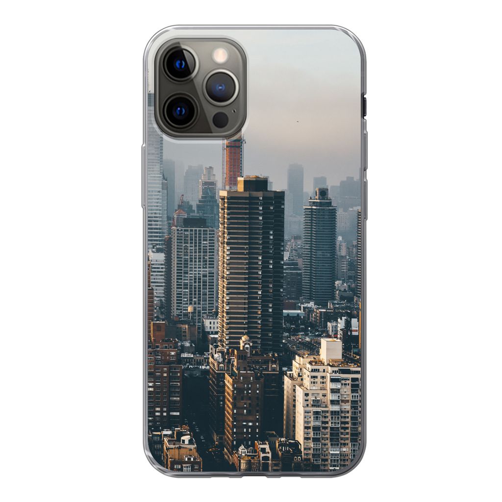 MuchoWow Handyhülle Schutzhülle Hülle für iPhone 12 Pro New York - Skyline - Amerika Silikon Softcase Handy Hülle - Abdeckung