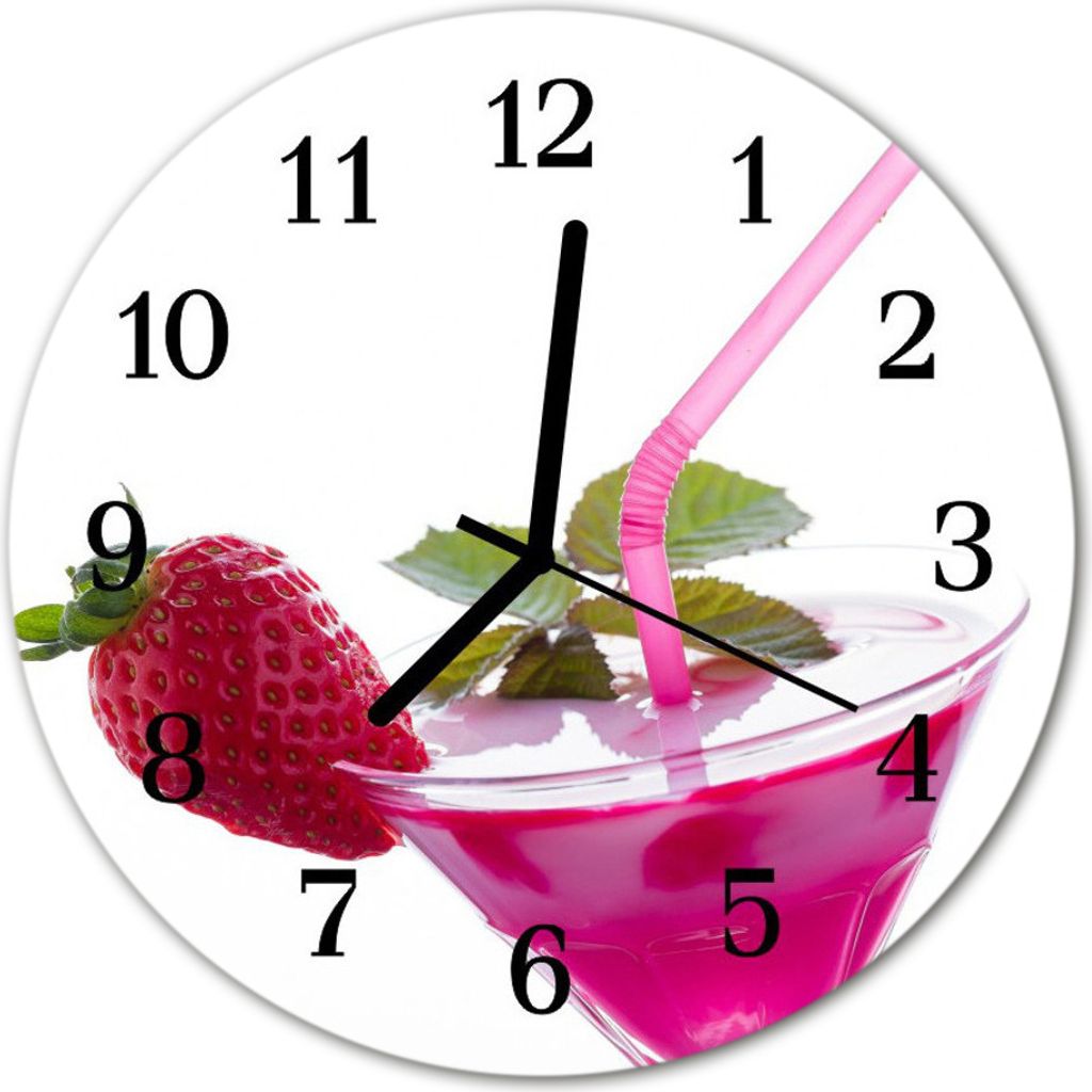 Glasuhr Wanduhr Küchenuhr Echt-Glas 30fi cm Cocktail rosa