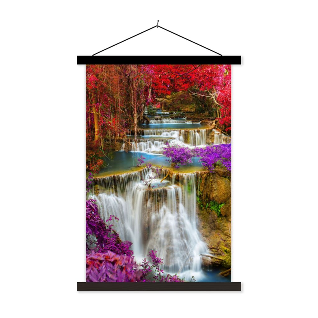 MuchoWow Textilposter Wasserfall - Rosa - Bäume 120x180 cm mit schwarzem Rahmen - Fotos