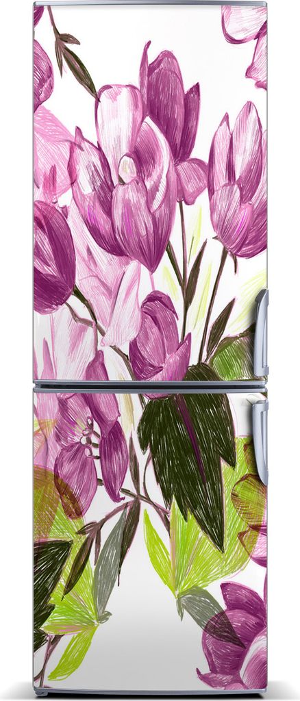 Tulup Kühlschrankdekoration - Magnetmatte - 60 cm x 180 cm - Magnet auf dem Kühlschrank - Lilane Blumen