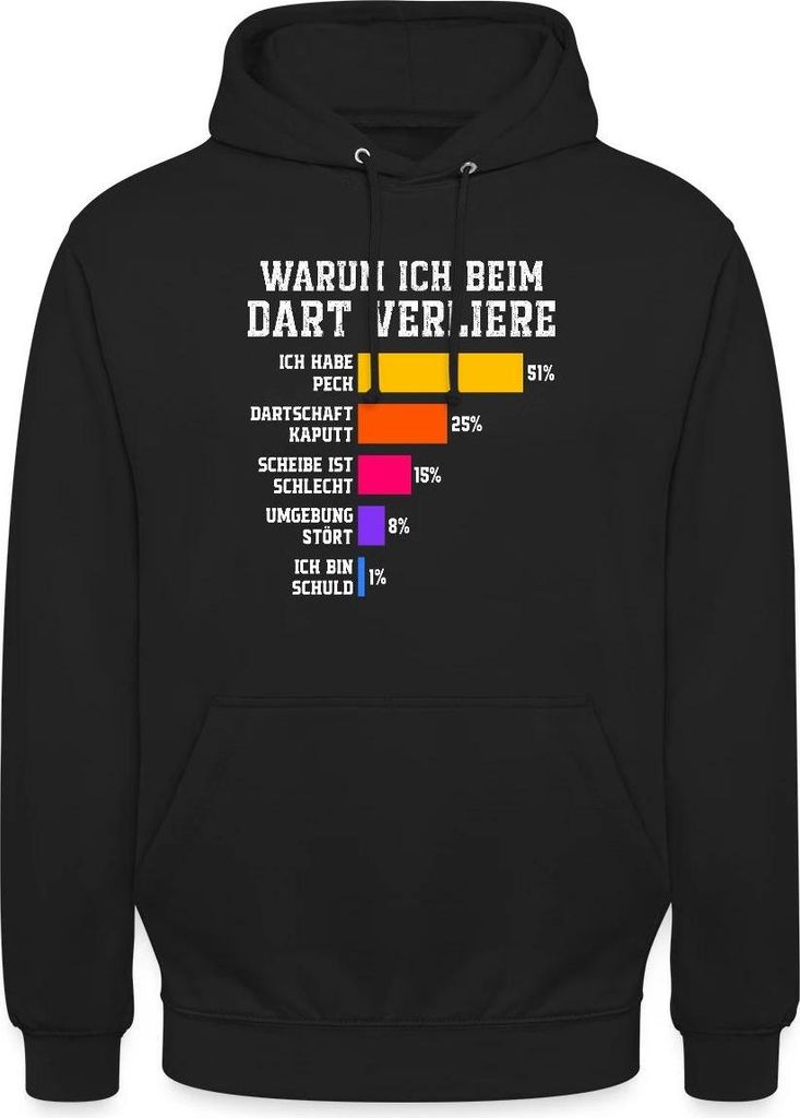 Spreadshirt Warum Ich Beim Dart Verliere Darts Geschenk Uni Hoodie, 4XL, Schwarz
