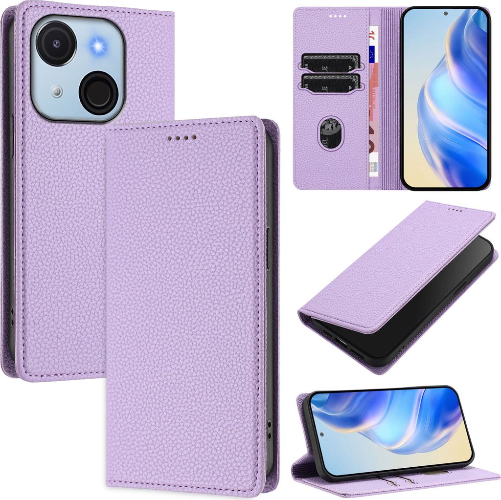 Litchi Leder Handyhülle für itel A50C Wallet Kartenfächer Produktbild 