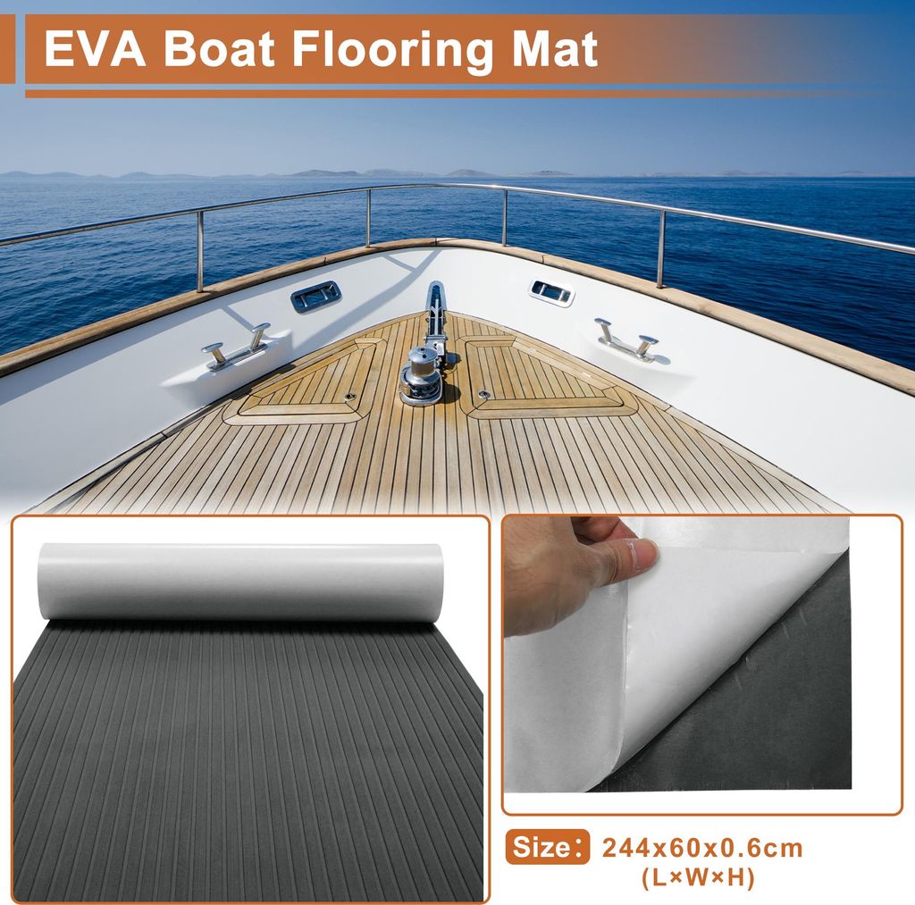 Selbstklebend 96.06"Lx23.62"B Bootsboden Streifen Geschnitten EVA Schaumplatte Rutschfest Traktionspad für Boote Deck Surfbrett Paddelbrett Tief Grau