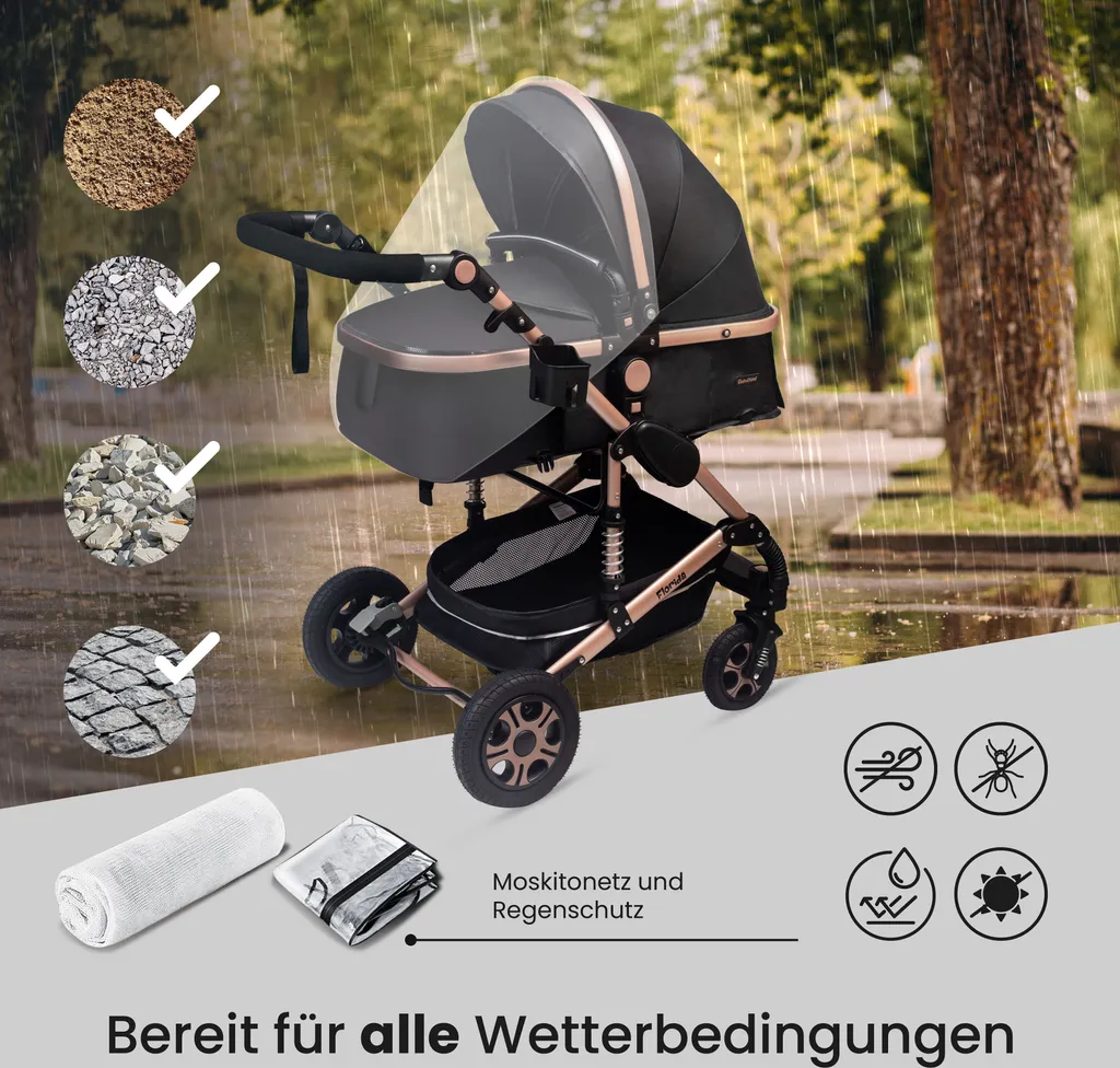 GaGaDumi Florida Poussette 3 en 1 avec Siège Auto et Roues en Gomme