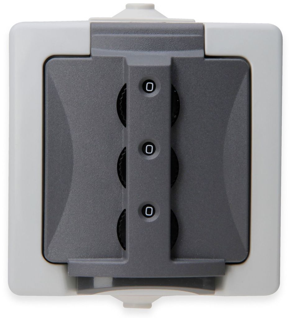 Kopp Nautic grau Schalter Steckdosen Taster Kombi Feuchtraum IP44 Aufputz Steckdose mit Zahlenschloss