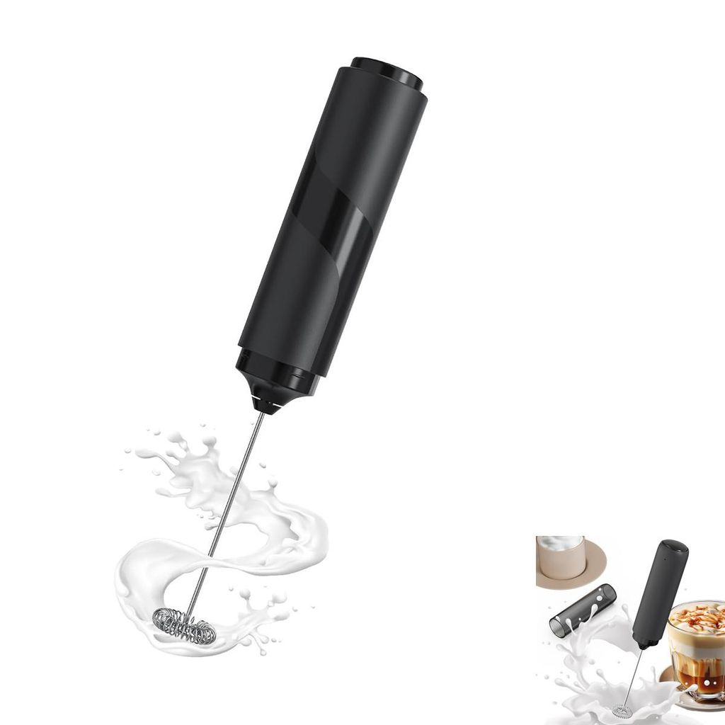 Kabelloser Milchaufschäumer, 500mAh Akku, Edelstahl Rührkopf, mit Aufbewahrungshülle,Elektrischer Mixer für Latte Macchiato, Cappuccino und Kakao