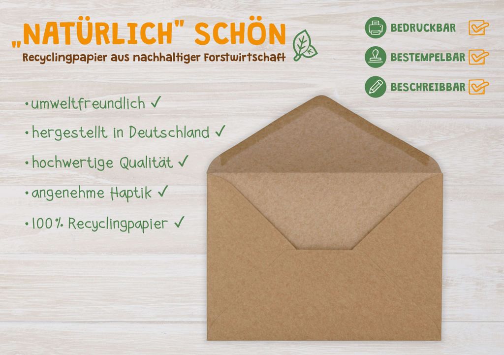Briefumschlag C6 Recycling Kraftpapier Steckverschluss ohne Produktbild 3