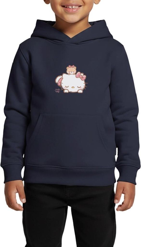 Spreadshirt Hello Kitty Mit Teddy Auf Dem Rücken Kinder Premium Hoodie, 146/152 (10 Jahre), Navy