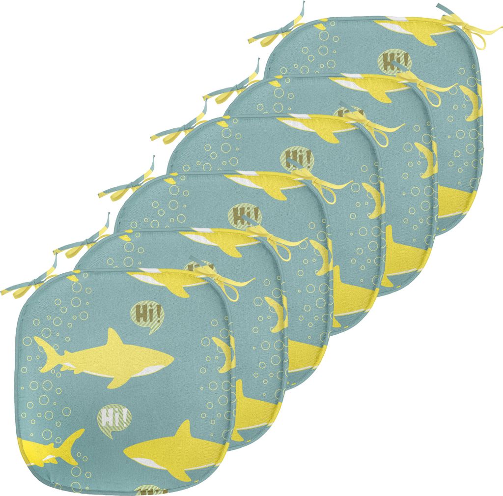 ABAKUHAUS Hai Polster für Esszimmerstühle, Freundliche gelbe Fische, Dekoratives wasserfestes Kissen mit Riemen für Küchensitze, 40 cm x 40 cm-...