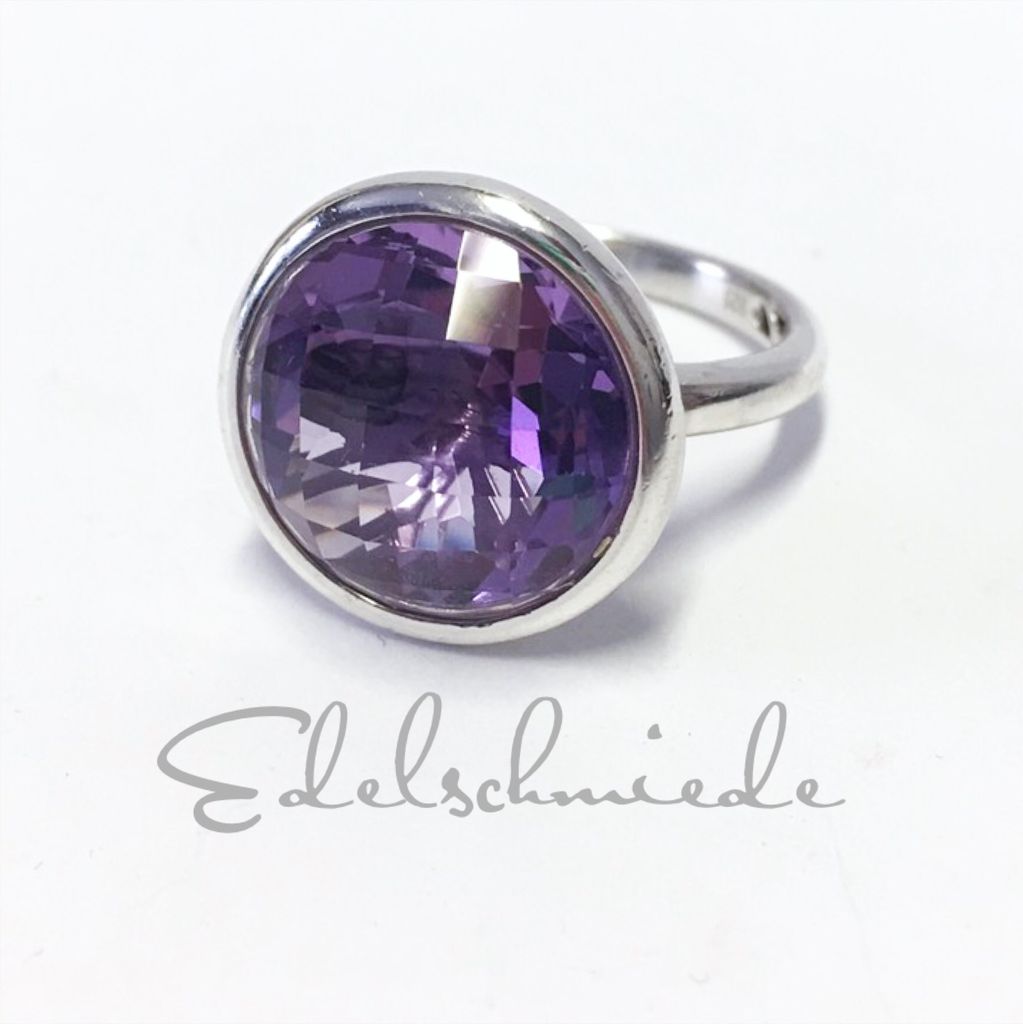 Edelschmiede925 edler Silberring rhod mit Amethyst facettiert Ringgröße 56