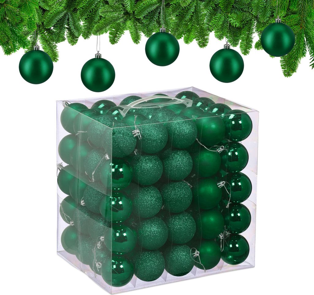 Relaxdays Vianočné gule, sada 100 ks, plast, priemer: 6 cm, Obrázok produktu 