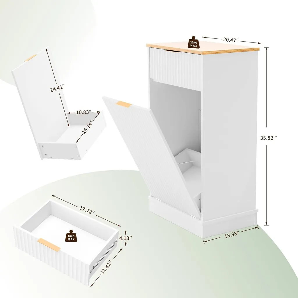 FCH Armoire à Linge 51x34x91,4 cm Blanc avec Panier et Tiroir de Rangement - 3