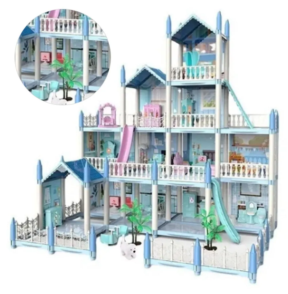 Château de Poupées avec Mobilier : Set de 14 Accessoires de Jeu Fille