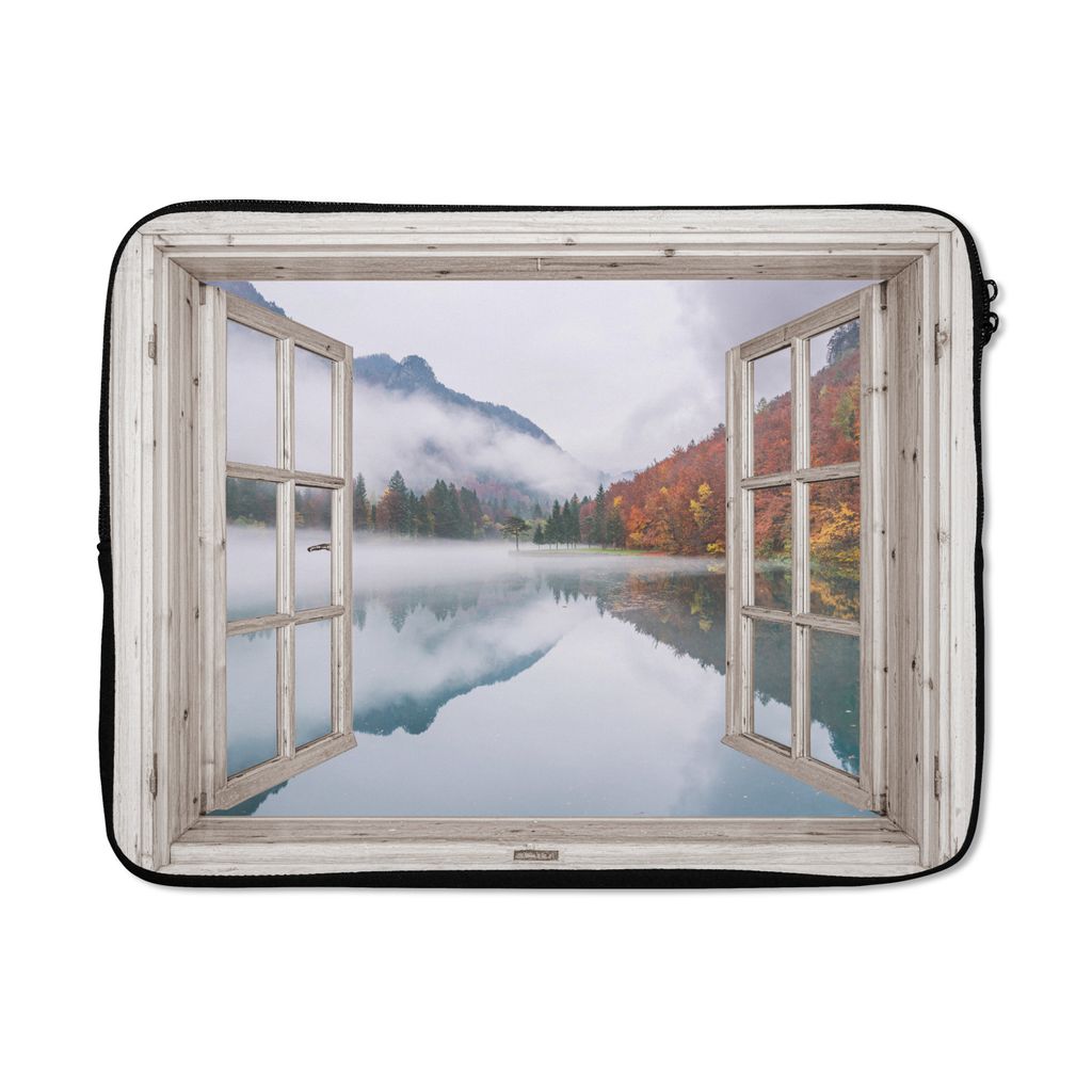 MuchoWow Laptop Hülle 17 Zoll Laptoptasche Durchblick - Herbst - Nebel - Zipper - Schutzabdeckung