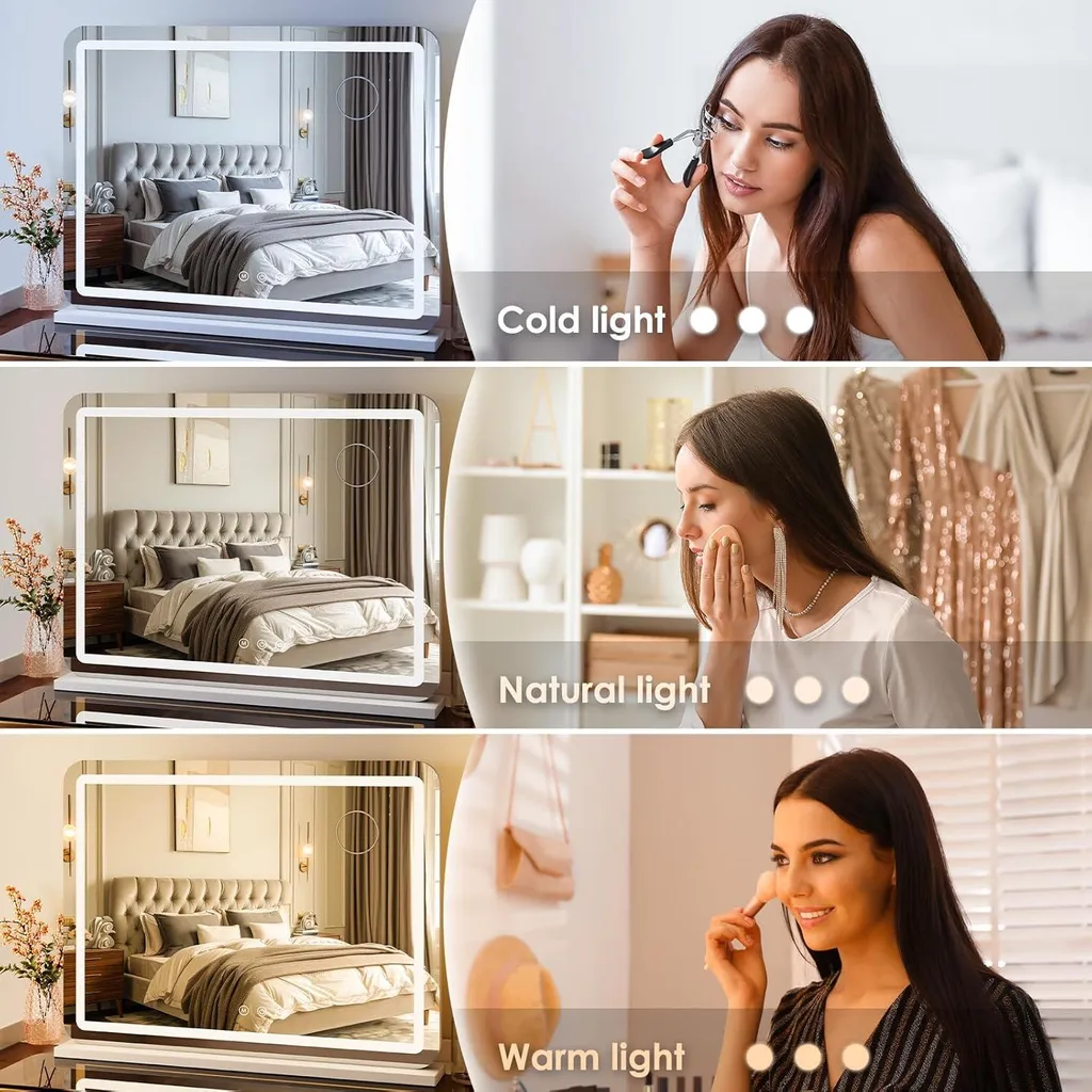 Miroir de coiffeuse LED 80x62 cm idéal pour maquillage de précision