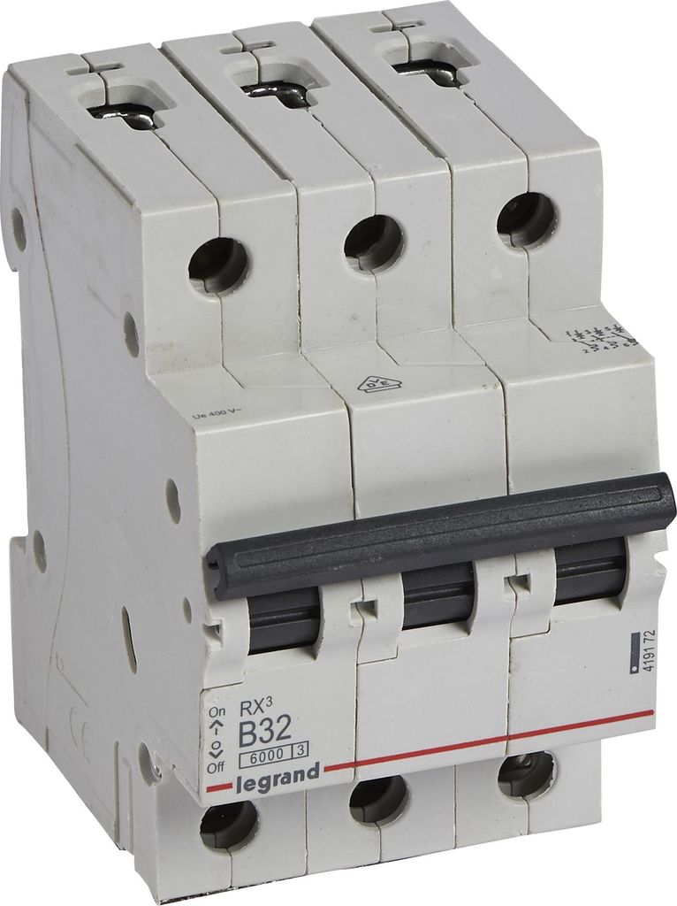 Legrand RX3 Leitungsschutzschalter, Schutzschalter, B-Charakteristik, 32A, 3-polig, 6000A, 400VAC, 3TE, 4 Stück, 419172