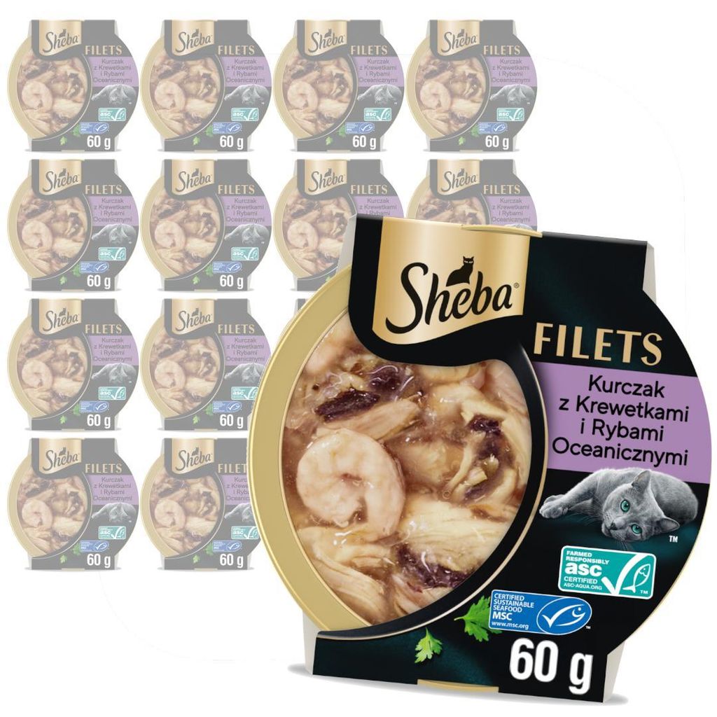 SHEBA® Vaschetta Filetti di pollo con gamberetti 16 x 60 g Immagine del prodotto 