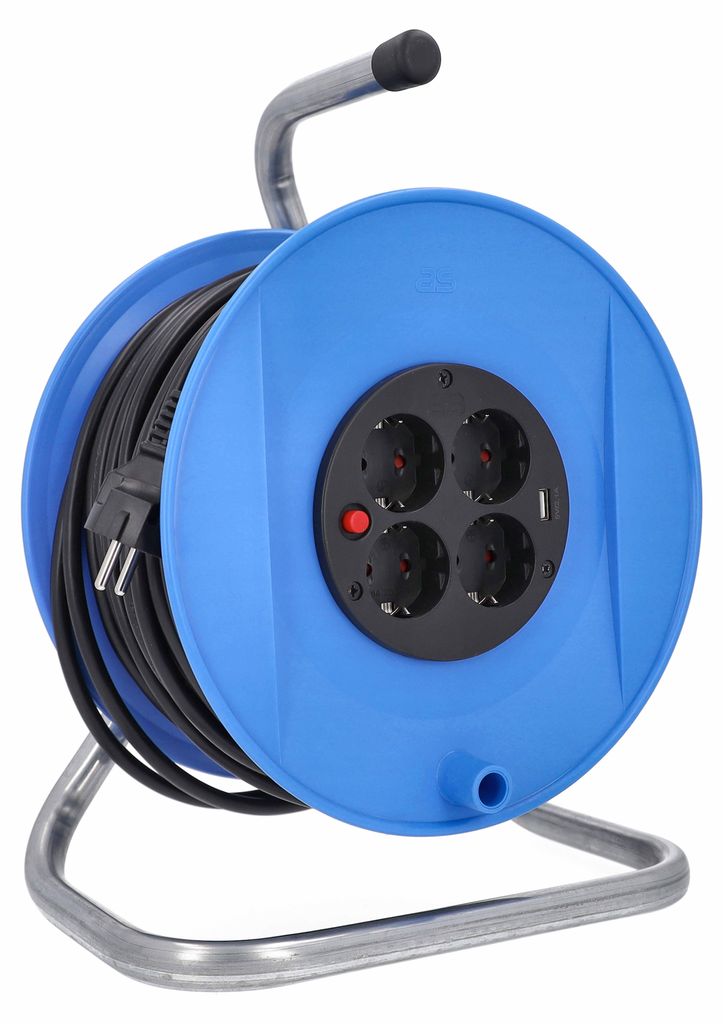 Kabeltrommel Innen 50m Verlängerungskabel H05VV-F 3G1.5 4 Steckdosen 1x USB IP20
