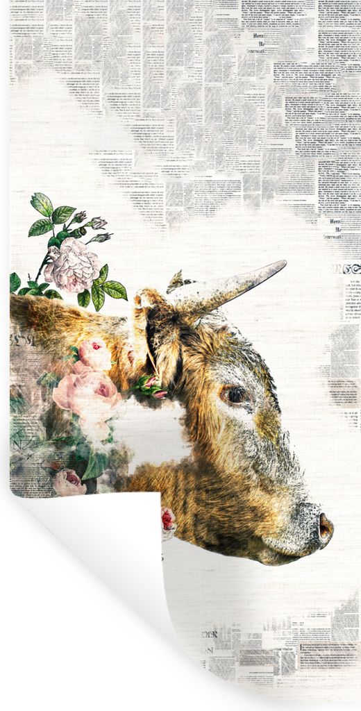 MuchoWow Wandtattoo Wandsticker Wandaufkleber Schottischer Highlander - Farbe - Blumen 80x160 cm Selbstklebend und Repositionierbar - Sticker - D...