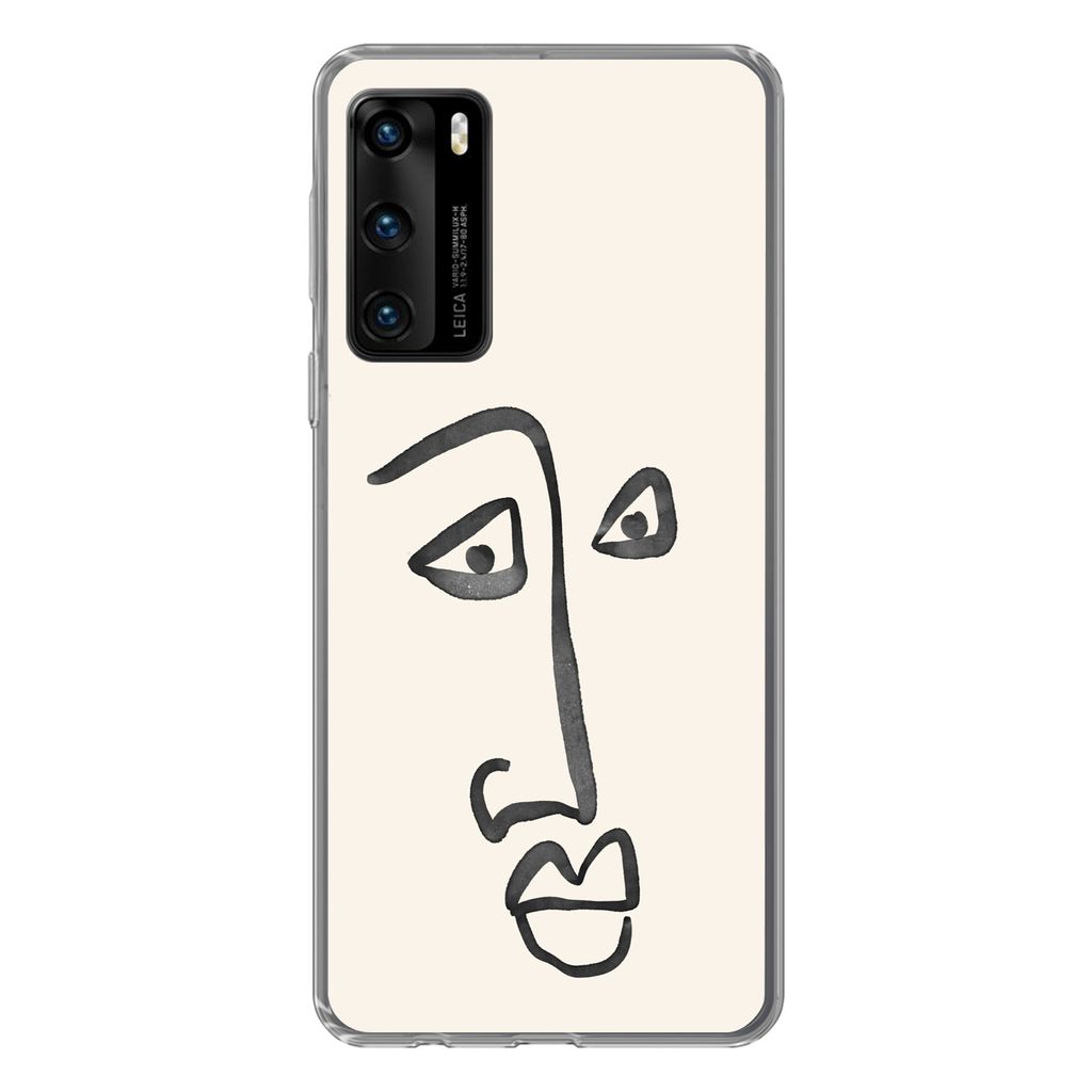 MuchoWow Handyhülle Schutzhülle Hülle für Huawei P40 Gesicht - Augen - Strichzeichnung Silikon Softcase Handy Hülle - Handytasche