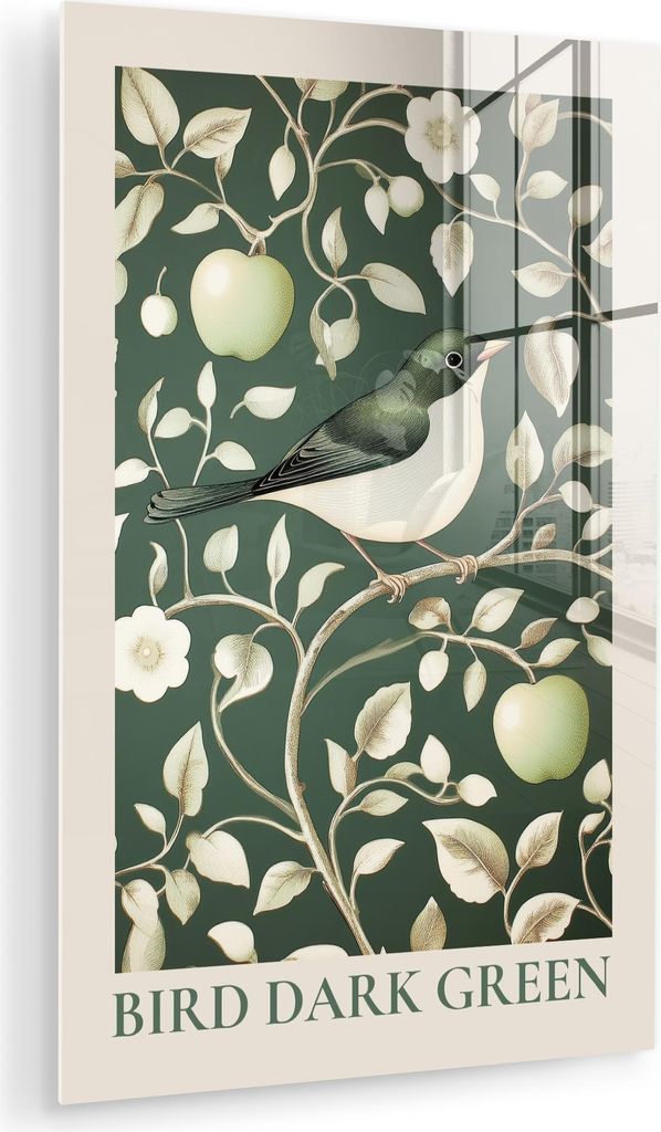 MuchoWow Glasbilder - Bilder auf Wandbild - Foto auf Glas Grün - Vogel - Blumen 80x120 cm Wanddekoration aus Glas - Acrylglasbild - Acrylbilder - ...