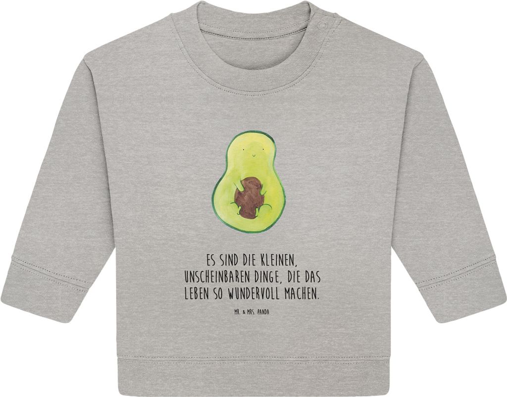Mr. & Mrs. Panda Organic Baby Pullover Avocado Kern 6. - 12. Monat - Heather Grey - Geschenk, Avokado, Liebe, Pflanze, Spruch Leben, Bullover