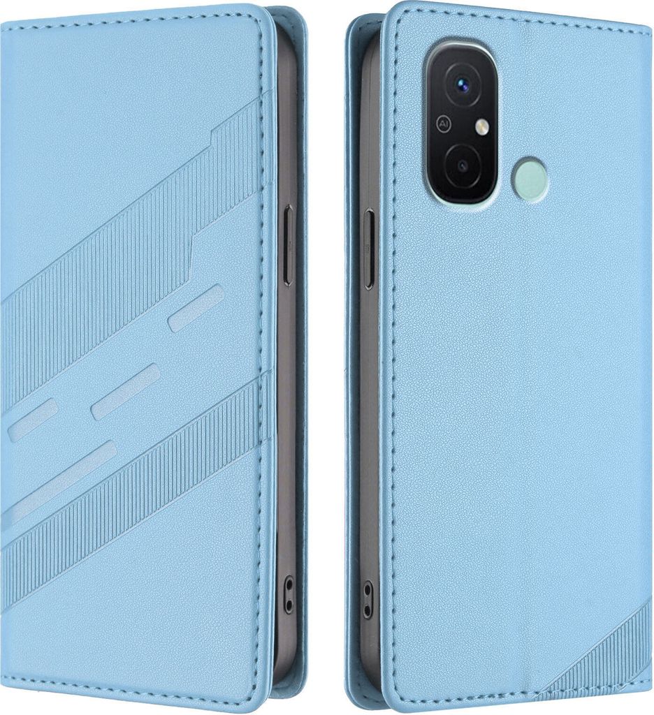 Hülle für Xiaomi Redmi 12C/Redmi 11A/Poco C55, Kunstleder Brieftaschen Handyhülle mit Kartenfach und Standfunktion Hellblau