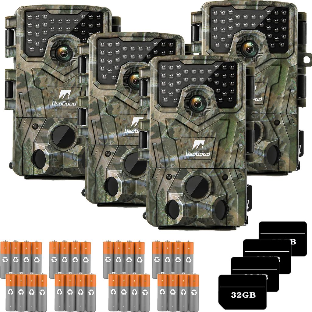 4 Stk Wildkamera 36MP LCD-Bildschirm mit 4K Video Wildtierkamera mit Bewegungsmelder Nachtsicht
