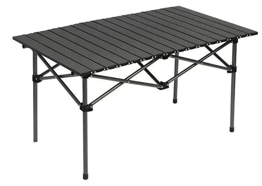 Table de camping pliable 95 x 55 cm beige avec structure métallique