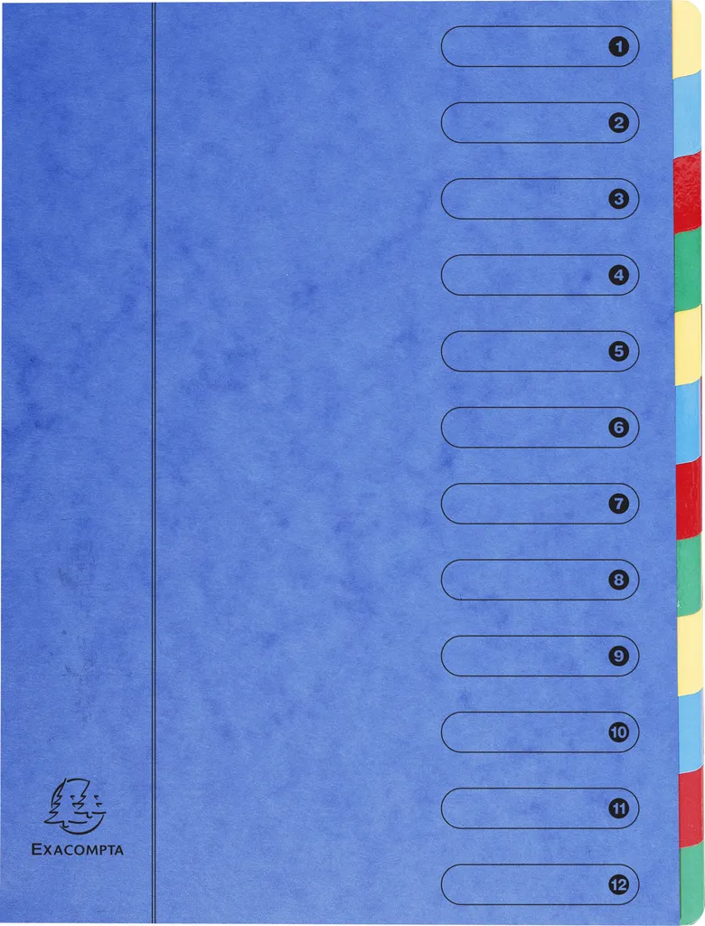Trieur valisette 12 positions Exacompta A4 Bleu avec élastiques - 6 pièces