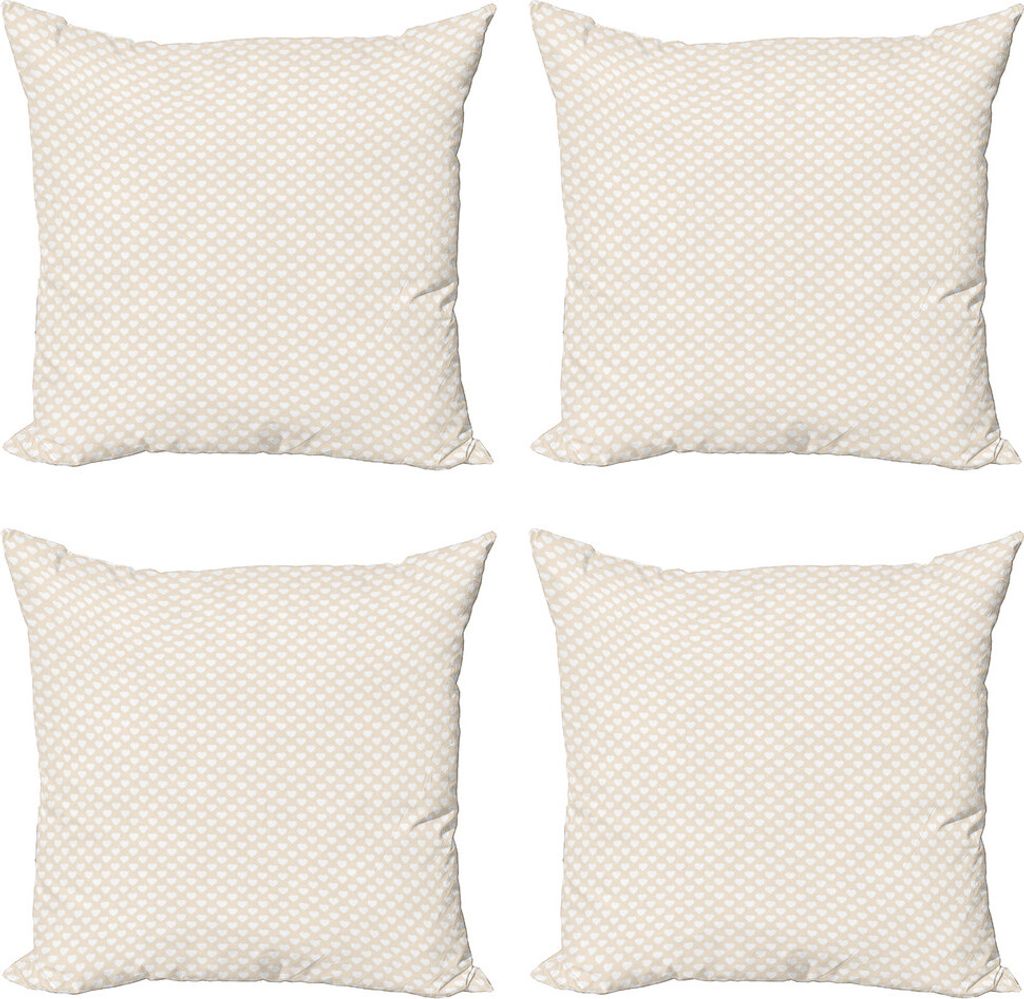 ABAKUHAUS Pastell Kissenbezug Set (4 Stück), Vintage Repetitive Herzen, Moderner Doppelseitiger Digitaldruck, 50 cm x 50 cm, Champagner und Weiß