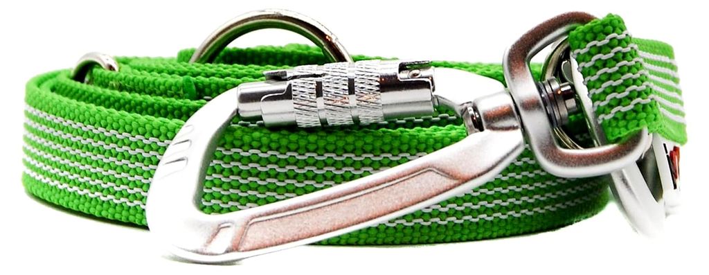Dreifach verstellbare Hundeleine gummiert 20 mm breit mit Sicherheitskarabiner 3 Meter Neon Grün
