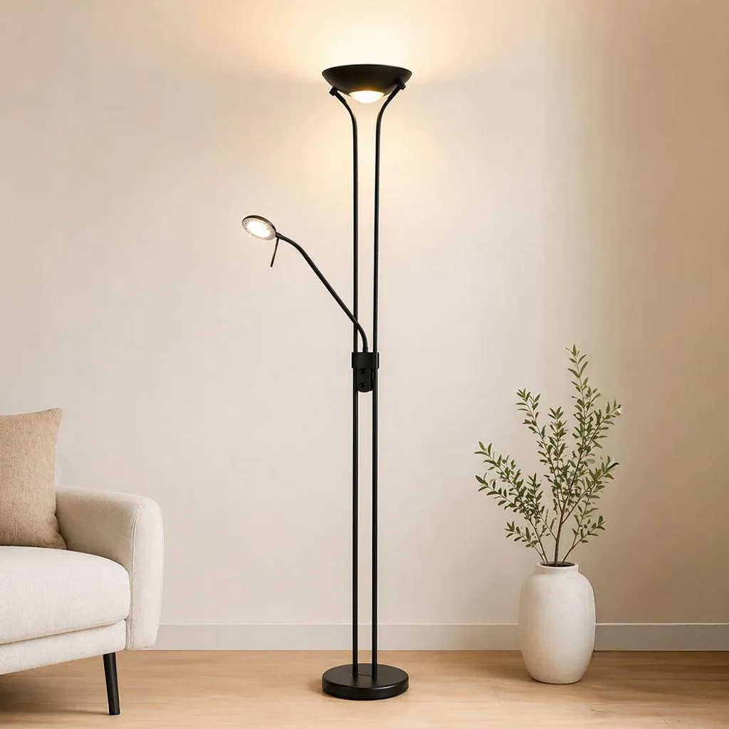 Lampadaire Brescia Noir à double éclairage indépendant Milton & Oldbrook