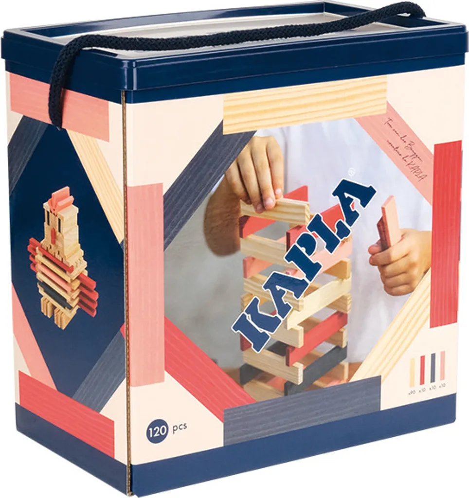 Jeu de Construction KAPLA 120 Pièces en Bois Rouge Rose Bleu Foncé