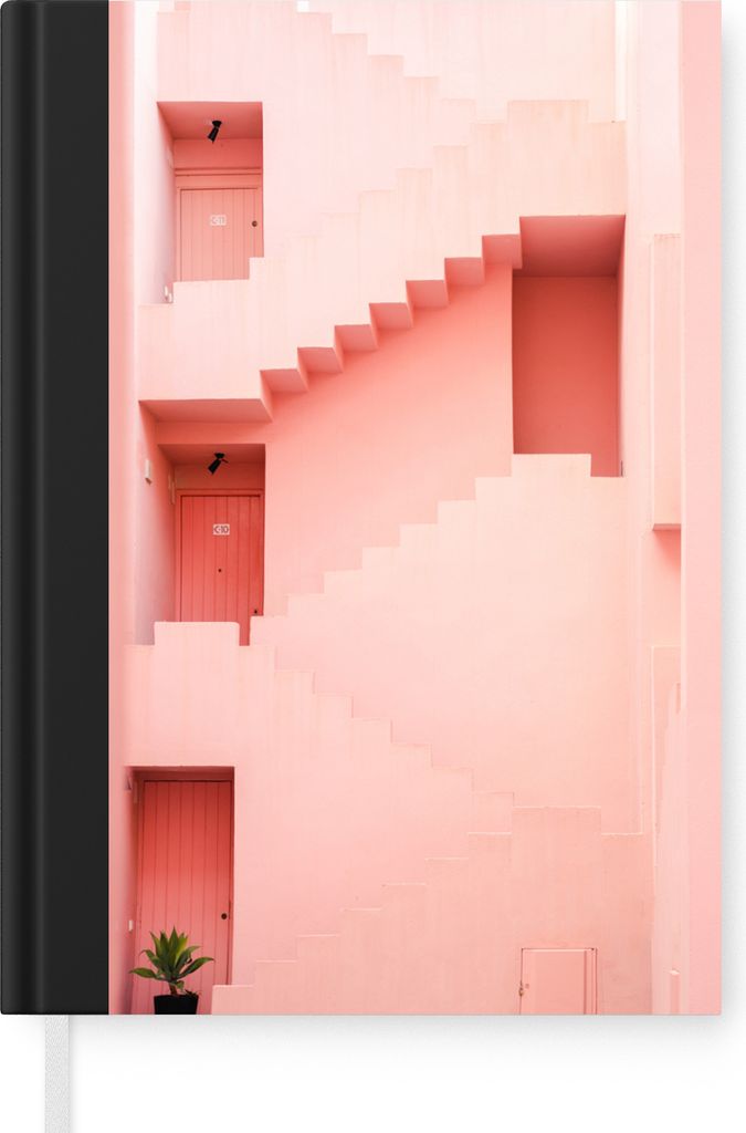 MuchoWow Notizbuch Tagebuch Haushaltsbuch Notebook A5 Architektur - Treppe - Rosa - Haus - Notizblock - Notizheft - Notebook - Schreibblock - Papier