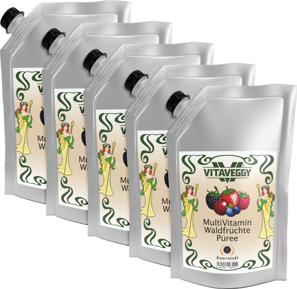 VITAVEGGY MultiVitamin Fruchtpüree für Babybrei Obstbrei Waldfrucht Wald-Früchte 5x 1kg mit Himbeere Sauerkirsche Erdbeere Blaubeere Heidelbeere...