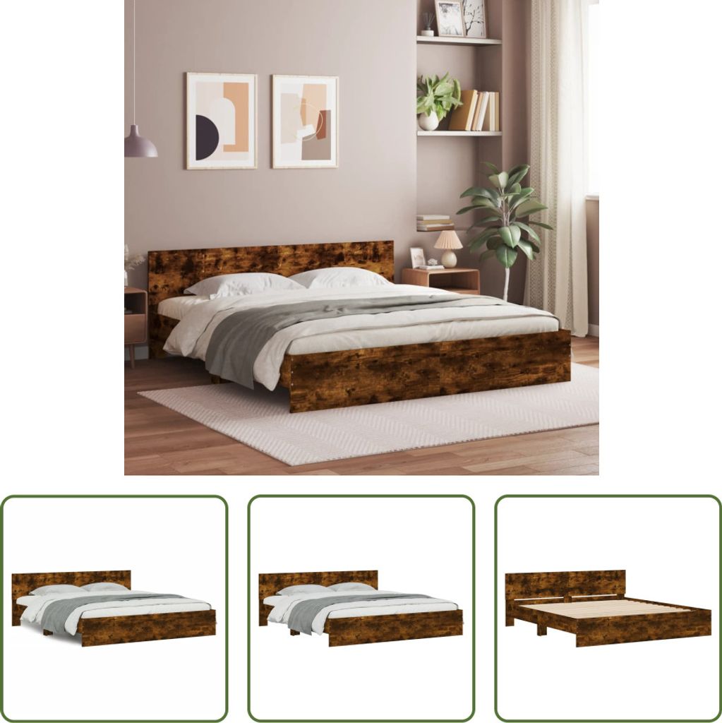 The Living Store Bettgestell mit Kopfteil Räuchereiche 180x200 cm