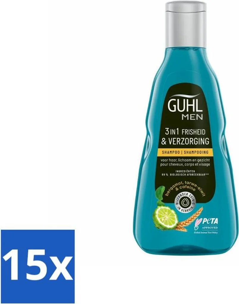 Guhl Men 3 in 1 Shampoo 250ml - Set da 15 - Cura Capelli e Corpo