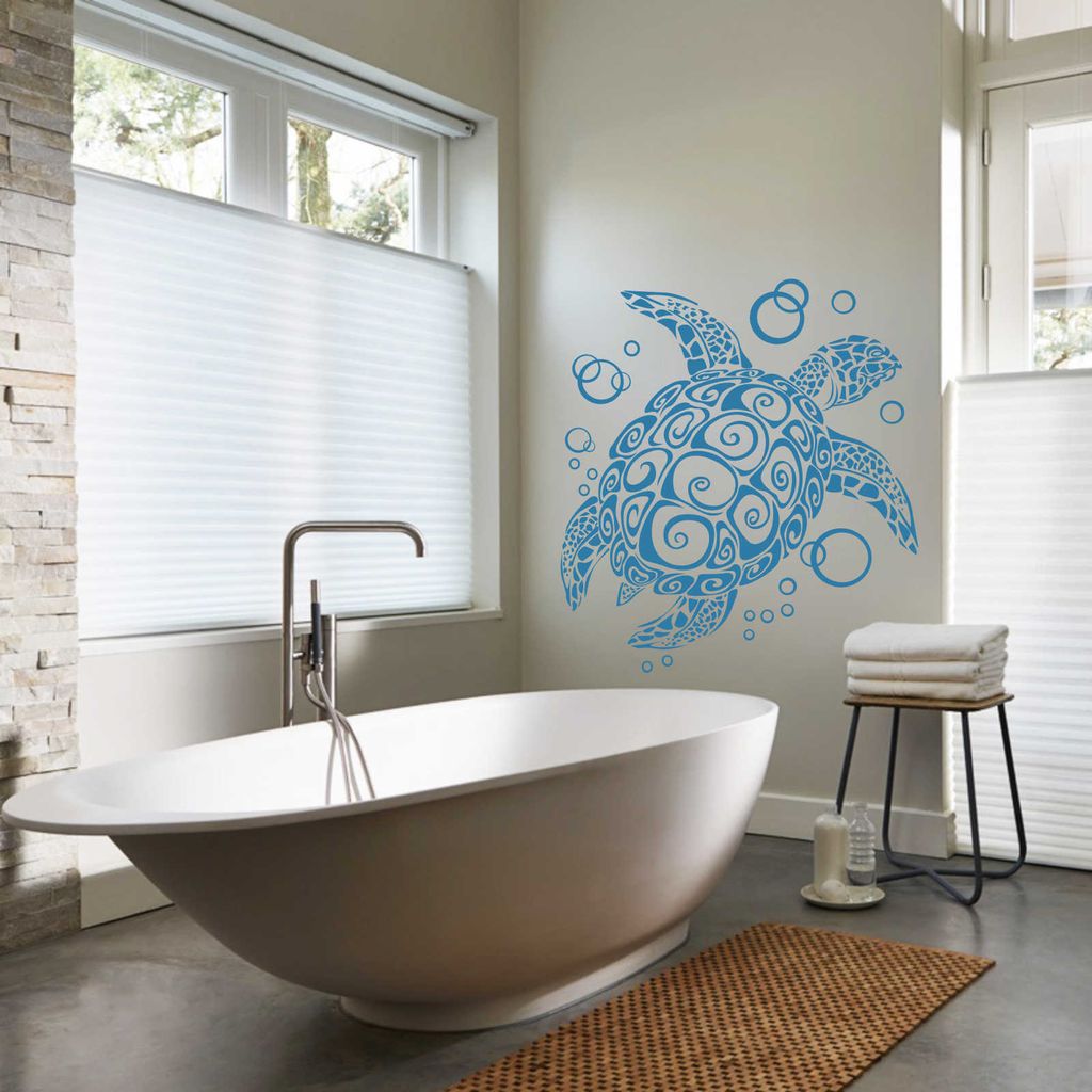 Wandtattoo - Wandaufkleber - Wandtattoo "Bubble Turtle" - 64cm x 58cm hellblau - Dekoration Küche Wohnzimmer Wand