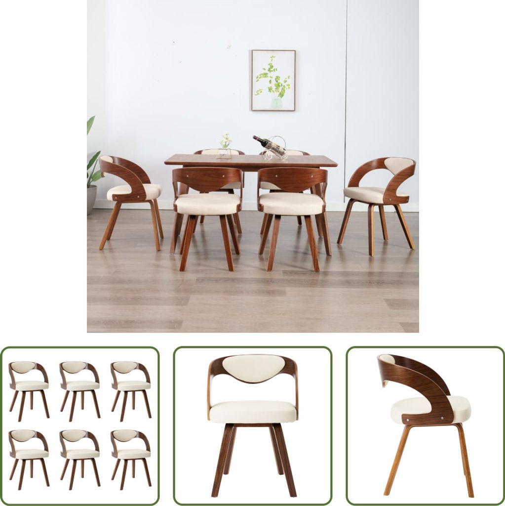 The Living Store Esszimmerstühle 6 Stk. Creme Bugholz und Kunstleder
