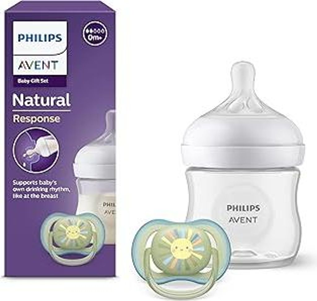Philips AVENT Natural Response Geschenkset für Babys, Natural Response Babyfläschchen 125ml mit Saugergröße 2 (ab Geburt), ultra air Schnuller,...