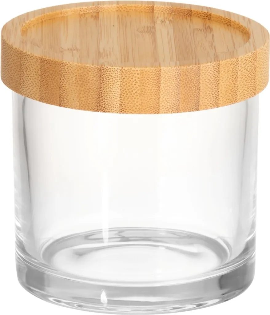 Rangement de salle de bain : Pot à coton-tige LINA design verre et bambou