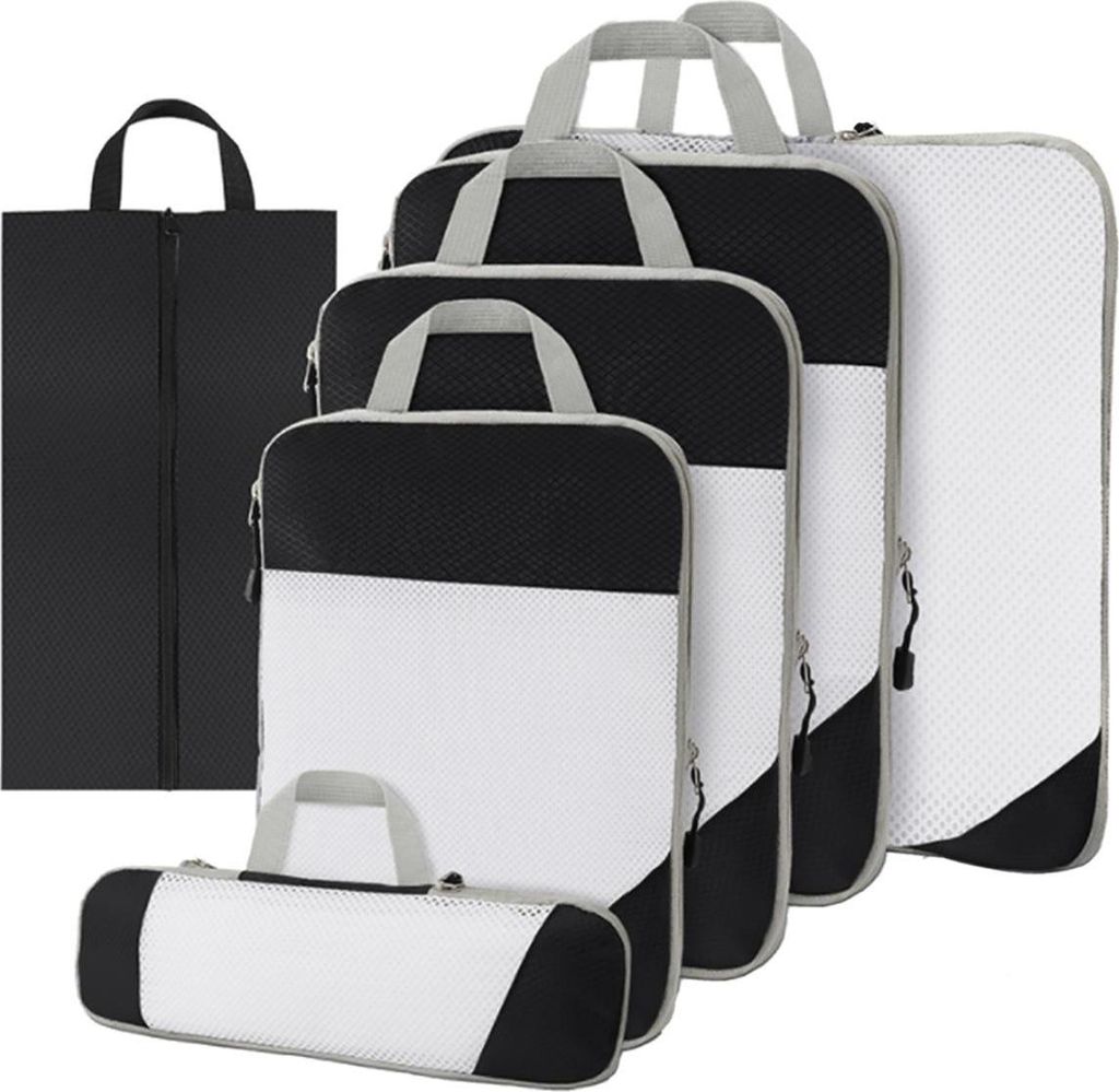 Kompressions-Packwürfel Set 6-teilig – packing cubes mit Kompression für Koffer und Rucksack – Schwarz – Thousandtravelmiles