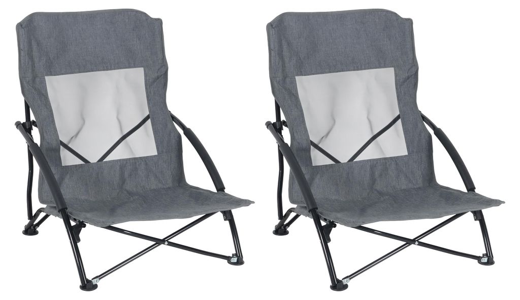 Relaxdays Strandstuhl faltbar, 2er Set, Tragetasche, 100 kg, leichte Klappstühle, Polyester, Metall, Campingstühle, grau