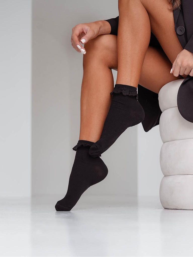 Calzini alti da donna, modello Milena, neri, in cotone, Immagine del prodotto 