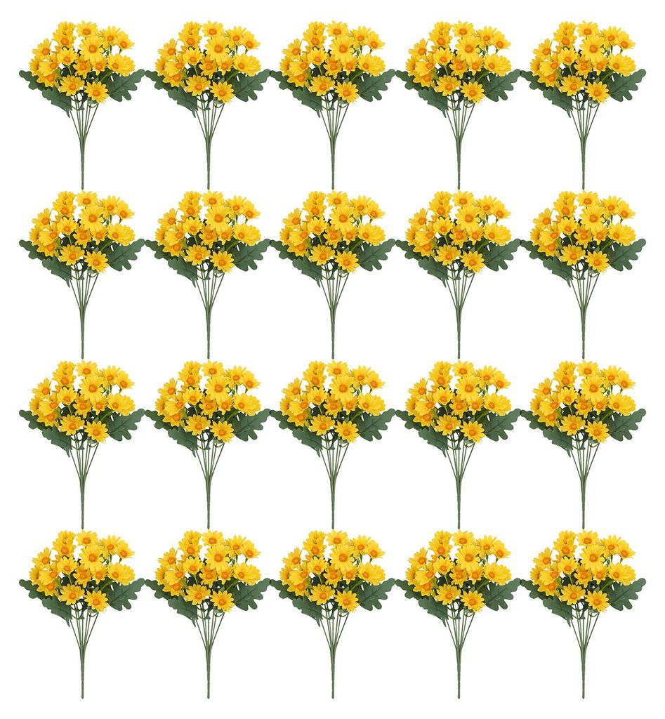 20 künstliche Chrysanthemen, 20 Köpfe, UV-beständige Kunstseidenblumen mit grünen Blättern, Herbstdekoration für drinnen und draußen, Tischd...