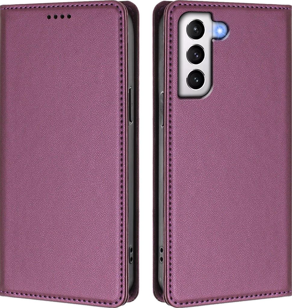 Handyhülle für Samsung Galaxy S21 5G, Kunstleder Klapphülle Stoßfeste Magnetische Hülle mit Ständer Lila